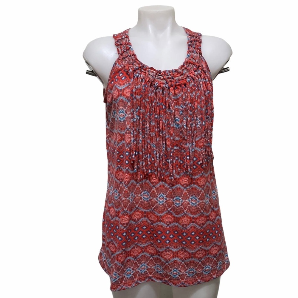 New Directions Red White & Blue Fringed Tank Top L